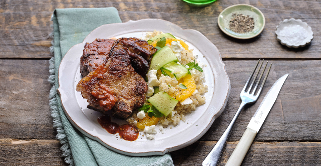 Harissa Loin Lamb Chops With Feta and Orange